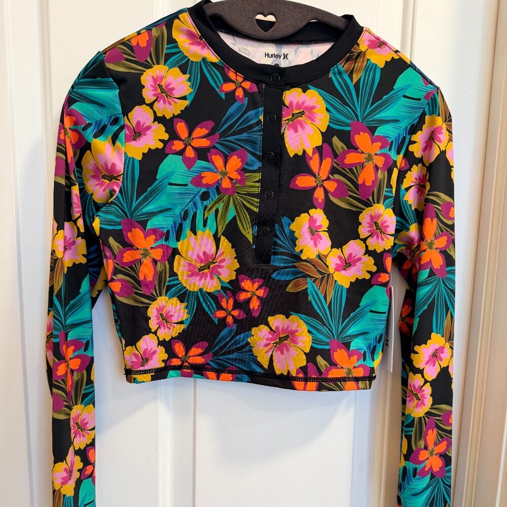 Hurley Floral Cropped Rash Guard UPF 50+ Size M NWT